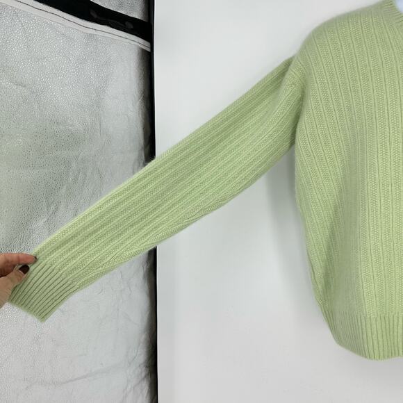 Loro Piana Mens Cashmere V-neck Sweater EUR 50/XL Cable  knit Lime Green Preppy - Picture 5 of 13
